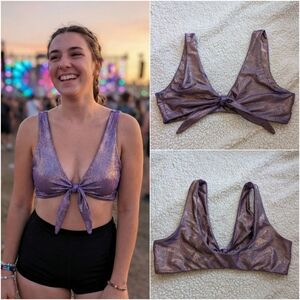 [SOLD] Dippin' Daisy's purple holographic glitter tie front top